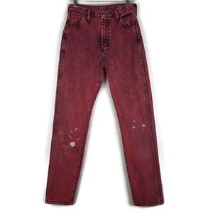 Wrangler Vintage Slim Fit Distressed Denim Jeans in Red they fit more like a7/8